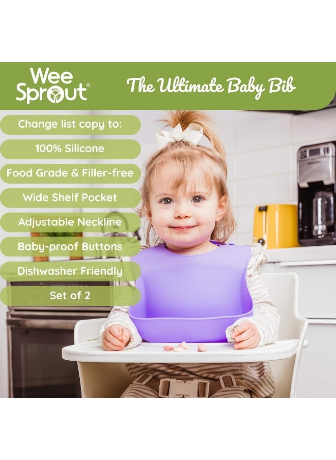 WeeSprout Silicone Baby Bibs - Set of 2 Silicone Bibs for Babies & Toddlers