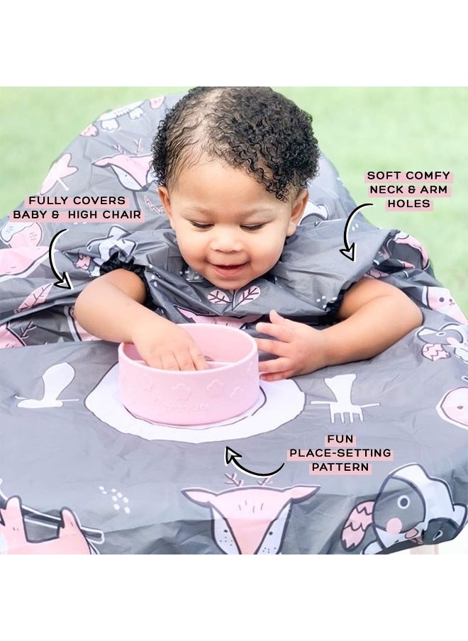 grabease Allover Waterproof Bib for Self-Feeding Infants and Toddlers, Machine Washable, Ages 6-24 Months, Gray
