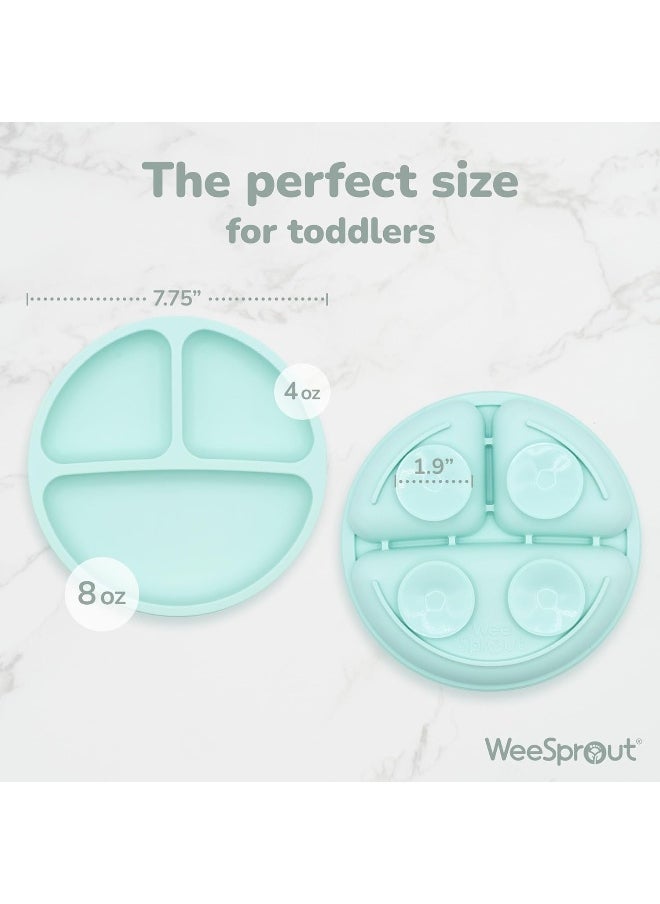 WeeSprout Suction Plates for Babies & Toddlers - 100% Silicone, Dinnerware Stays Put, Divided Design for Picky Eaters, Microwave & Dishwasher Friendly, 3 Pack
