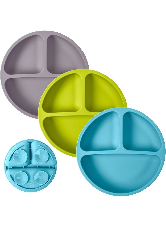 WeeSprout Suction Plates for Babies & Toddlers - 100% Silicone, Dinnerware Stays Put, Divided Design for Picky Eaters, Microwave & Dishwasher Friendly, 3 Pack
