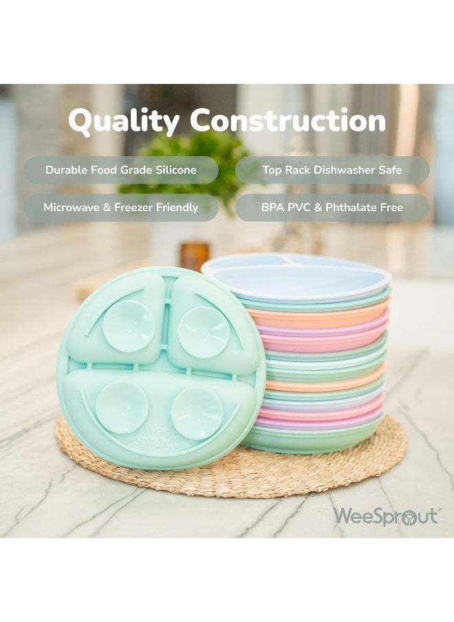 WeeSprout Suction Plates for Babies & Toddlers - 100% Silicone, Dinnerware Stays Put, Divided Design for Picky Eaters, Microwave & Dishwasher Friendly, 3 Pack