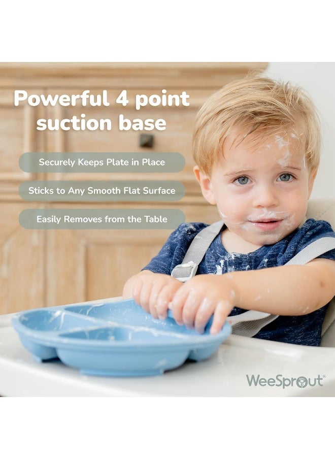 WeeSprout Suction Plates for Babies & Toddlers - 100% Silicone, Dinnerware Stays Put, Divided Design for Picky Eaters, Microwave & Dishwasher Friendly, 3 Pack