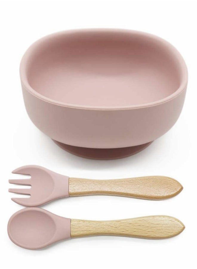 Silicone Suction Bowls for Baby, Baby Led Weaning Spoon and Fork, Baby Dishes and Utensils Set for Boy & Girl, Baby Tableware Set, Toddler Eating Supplies, Infant Dinnerware (Rose Pink)
