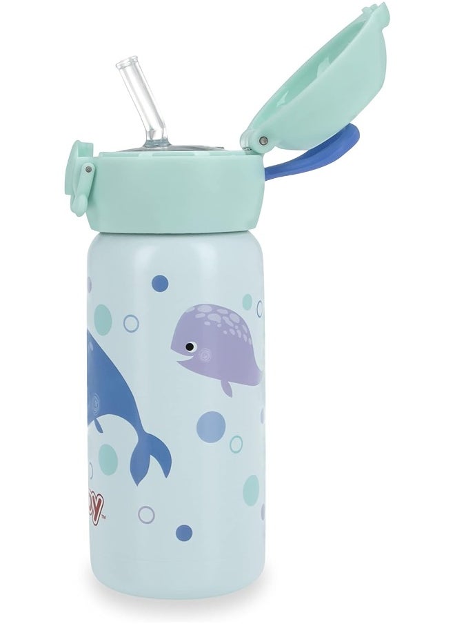 Nuby Thirsty Kids No Spill Flip-It Active Stainless Steel Travel Cup, 14 Oz, Whale