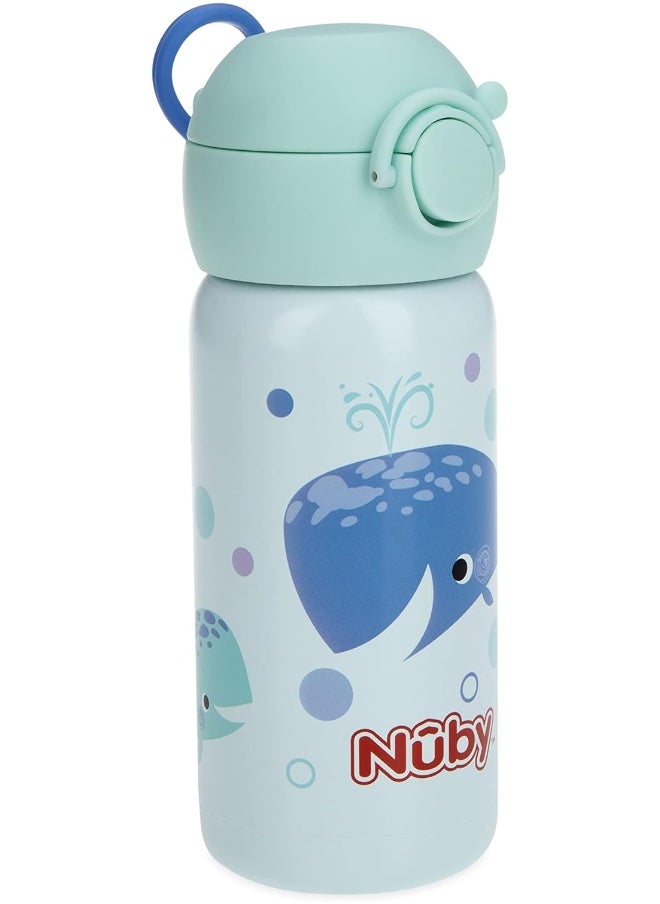 Nuby Thirsty Kids No Spill Flip-It Active Stainless Steel Travel Cup, 14 Oz, Whale