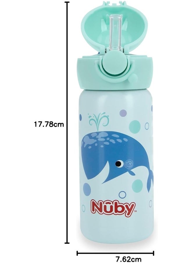 Nuby Thirsty Kids No Spill Flip-It Active Stainless Steel Travel Cup, 14 Oz, Whale