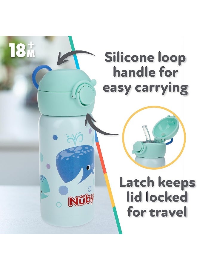 Nuby Thirsty Kids No Spill Flip-It Active Stainless Steel Travel Cup, 14 Oz, Whale