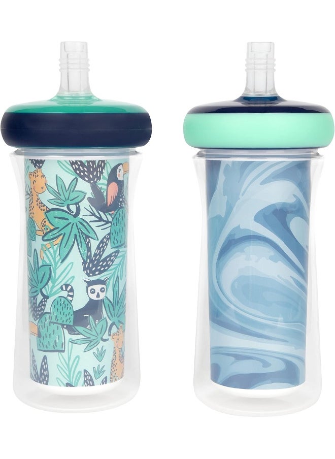 The First Years Insulated Straw Cup for Toddlers 2pk – Wild and Free & Marbled – Dark Blue