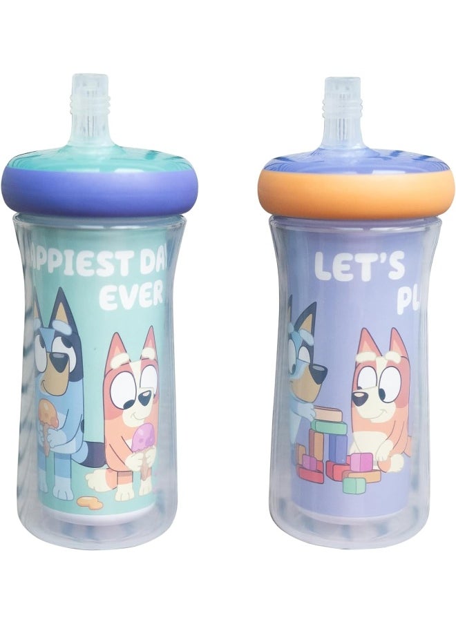 The First Years Bluey Insulated Straw Cup - Bluey Sippy Cups with Straw - Kids Water Bottles - 9 Oz - 2 Count - Ages 9 Months and Up