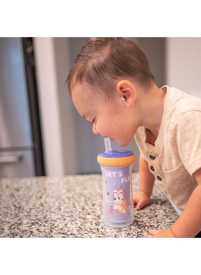 The First Years Bluey Insulated Straw Cup - Bluey Sippy Cups with Straw - Kids Water Bottles - 9 Oz - 2 Count - Ages 9 Months and Up