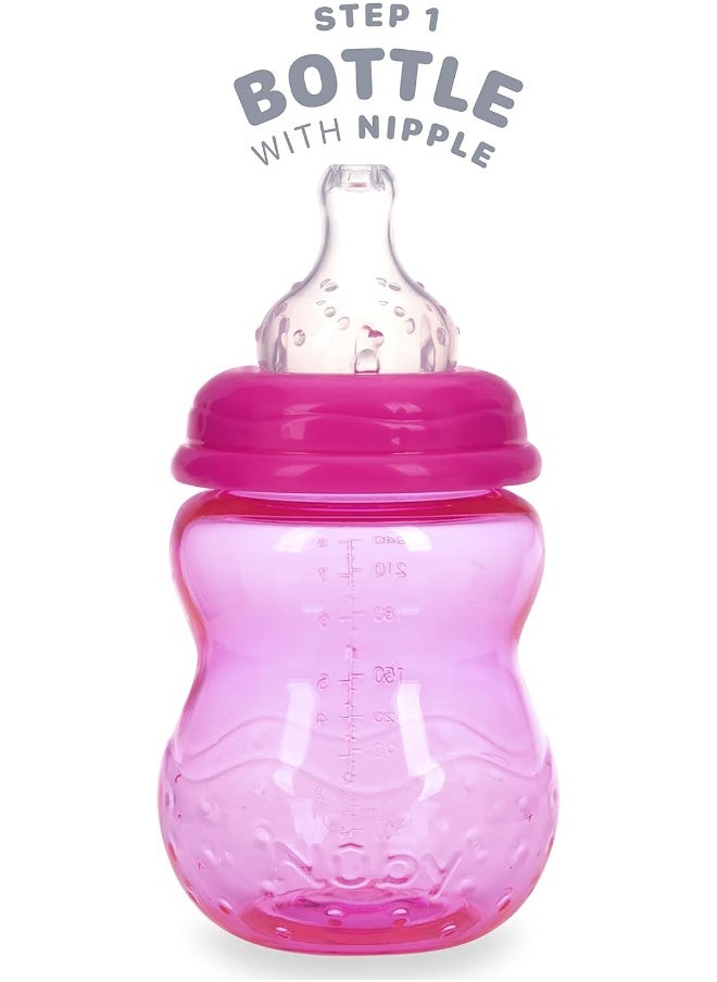 Nuby 3 Stage Tritan Wide Neck Grow with Me No-Spill Bottle to Cup