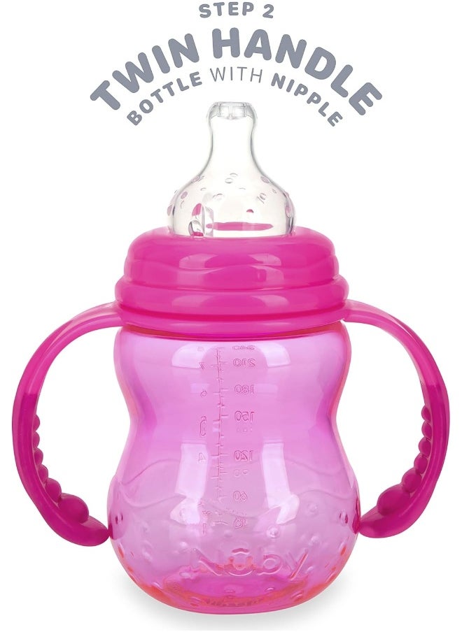 Nuby 3 Stage Tritan Wide Neck Grow with Me No-Spill Bottle to Cup