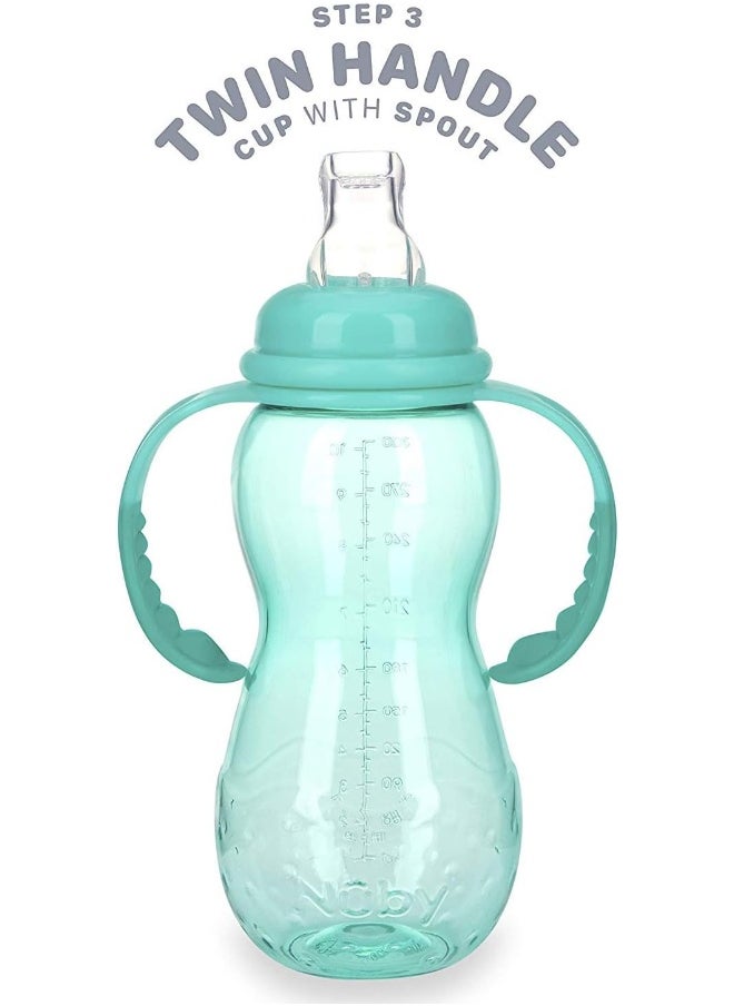Nuby New 3 Stage Ultra Durable Tritan Grow with Me No-Spill Bottle to Cup, 10 Oz, Teal, 80387