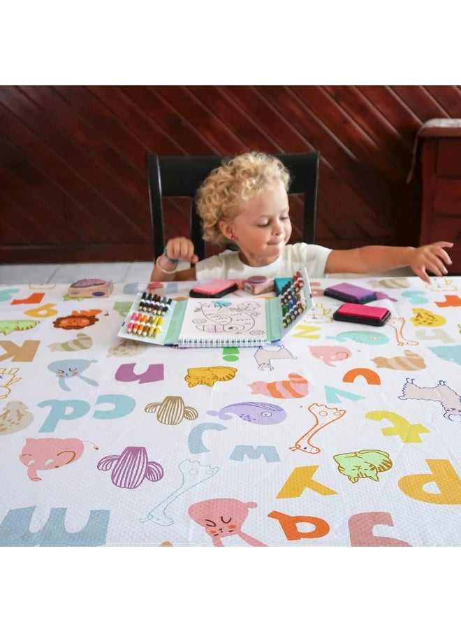 WOMUMON Highchair Floor Mat, Baby Splat Mat for Under High Chair/Arts/Crafts, Waterproof Spill Mat Non-Slip Splash Mat, Washable Mess Mat and Table Cloth (Alphabet)