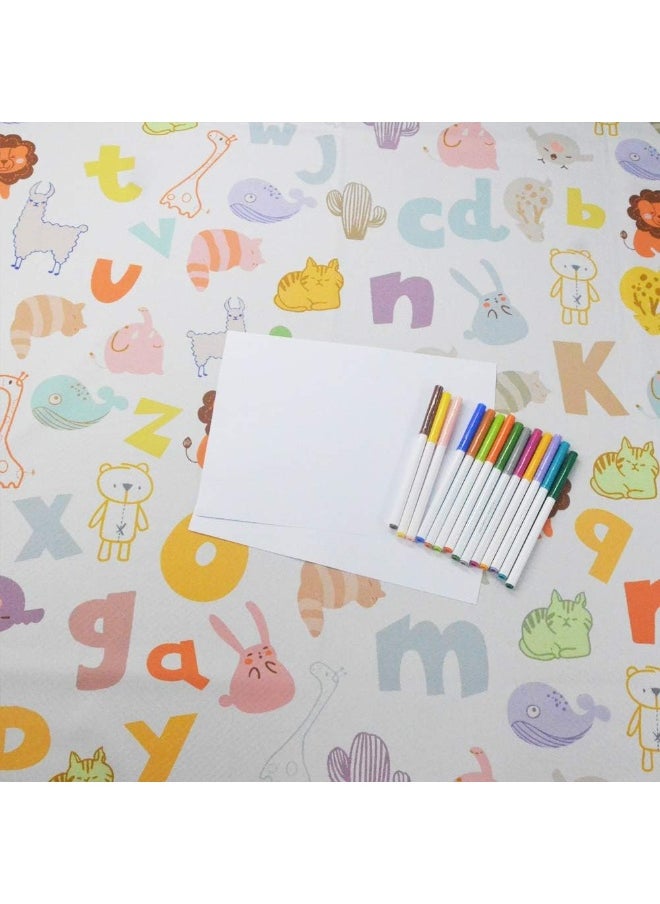 WOMUMON Highchair Floor Mat, Baby Splat Mat for Under High Chair/Arts/Crafts, Waterproof Spill Mat Non-Slip Splash Mat, Washable Mess Mat and Table Cloth (Alphabet)
