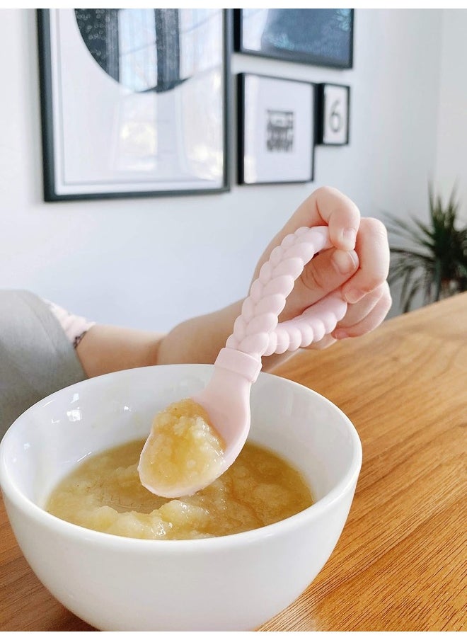 Itzy Ritzy Silicone Spoon & Fork Set; Baby Utensils Featuring a Baby Fork and Spoon with Looped, Braided Handles - Made of 100% Food Grade Silicone & BPA-Free - Ages 6 Months and Up (Pink)