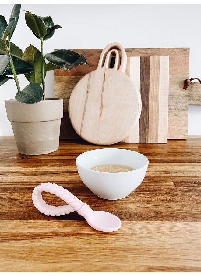 Itzy Ritzy Silicone Spoon & Fork Set; Baby Utensils Featuring a Baby Fork and Spoon with Looped, Braided Handles - Made of 100% Food Grade Silicone & BPA-Free - Ages 6 Months and Up (Pink)