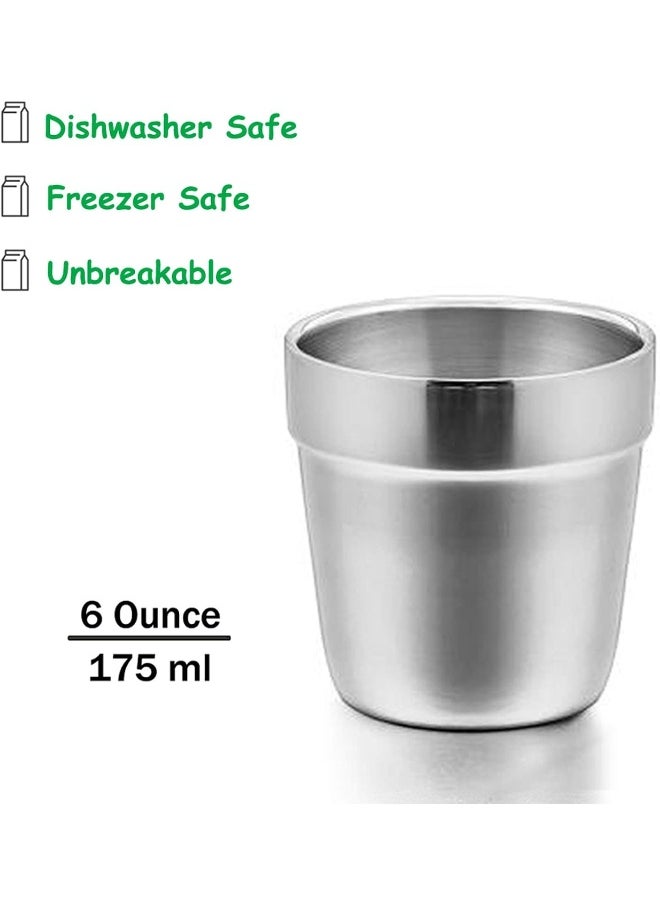 E-far Stainless Steel Cups Set of 4, 6 Ounce Metal Insulated Cups for Toddler Kids Children, Training & Transition, Double Wall & Shatterproof, Mirror Polished & Dishwasher Safe