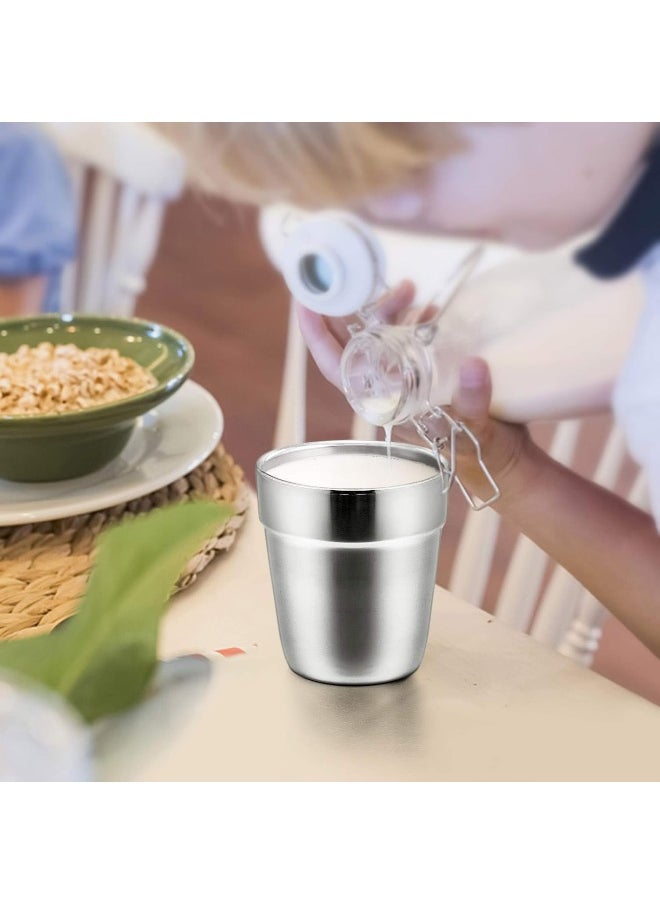 E-far Stainless Steel Cups Set of 4, 6 Ounce Metal Insulated Cups for Toddler Kids Children, Training & Transition, Double Wall & Shatterproof, Mirror Polished & Dishwasher Safe