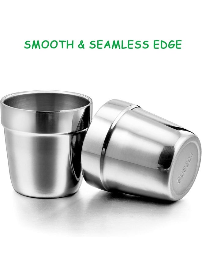 E-far Stainless Steel Cups Set of 4, 6 Ounce Metal Insulated Cups for Toddler Kids Children, Training & Transition, Double Wall & Shatterproof, Mirror Polished & Dishwasher Safe