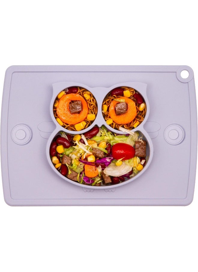 Qshare Toddler Plate, Portable Baby Plate for Toddlers and Kids, BPA-Free Strong Suction Plates for Toddlers, Dishwasher and Microwave Safe Silicone Placemat 11x8x1 inch Grey Placemat