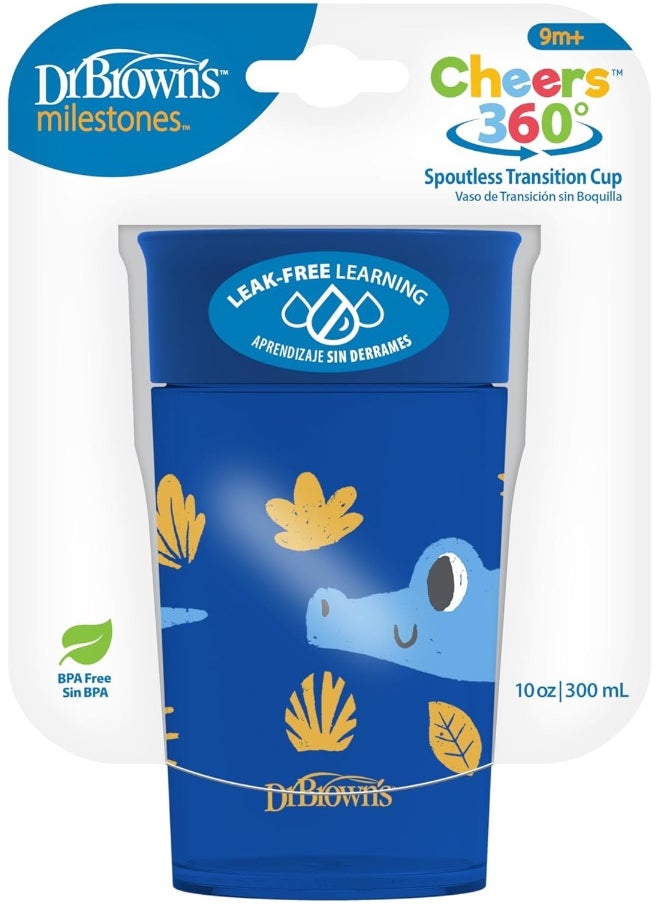Dr. Brown's Smooth Wall Cheers 360 Cup, 10 oz/300 ml, Blue Deco (9m+), 1-Pack