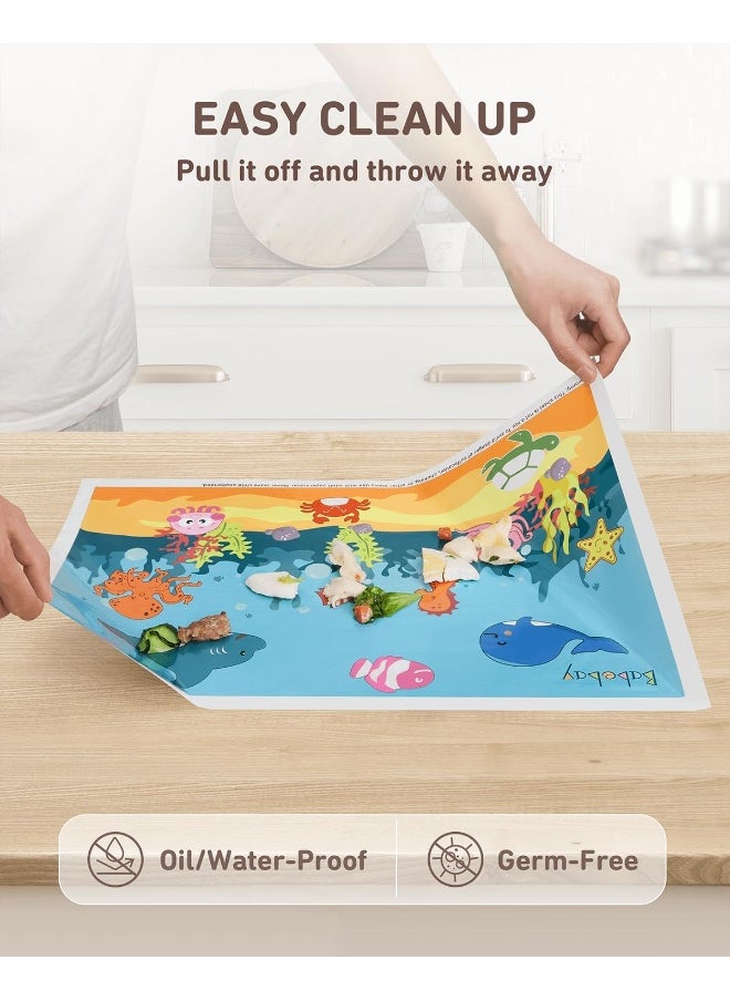 Babebay Disposable Stick-on Placemats 40 Pack for Baby & Kids, Toddler Placemats in Reusable Pouch 12