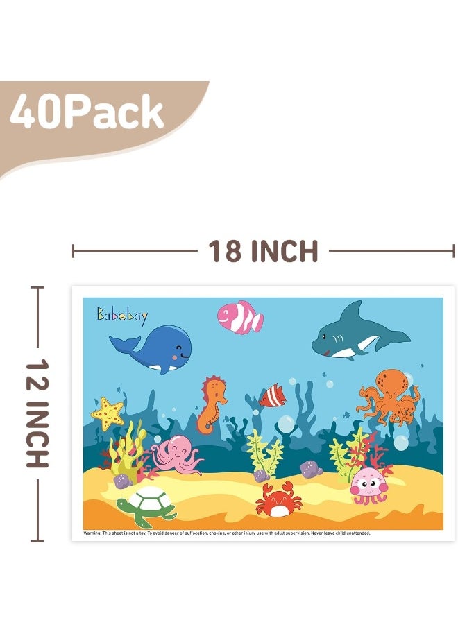 Babebay Disposable Stick-on Placemats 40 Pack for Baby & Kids, Toddler Placemats in Reusable Pouch 12