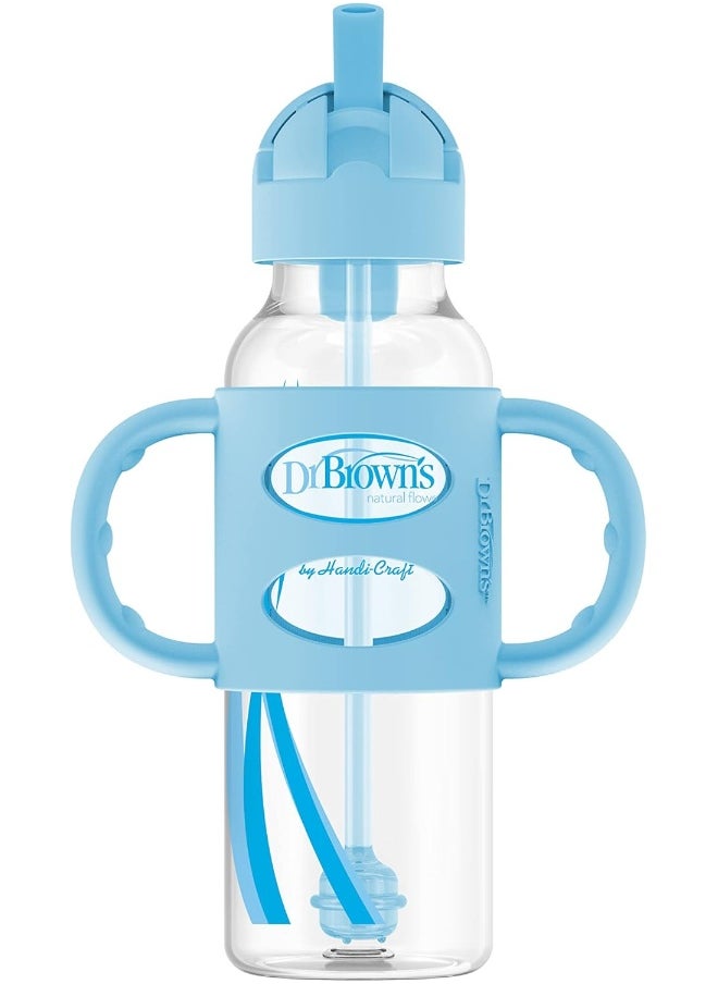 Dr. Brown's Sippy Straw Bottle with Silicone Handles, Blue, 8 oz