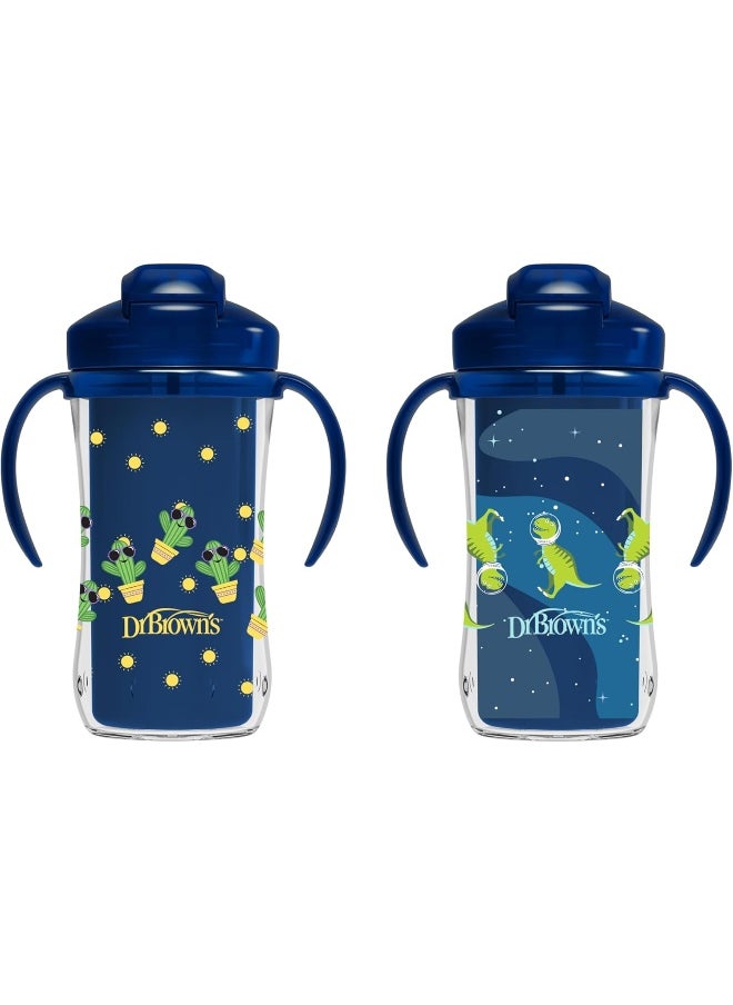 Dr. Brown's Milestones Insulated Sippy Cup with Straw and Handles - Blue - 10oz - 2-Pack - 12m+
