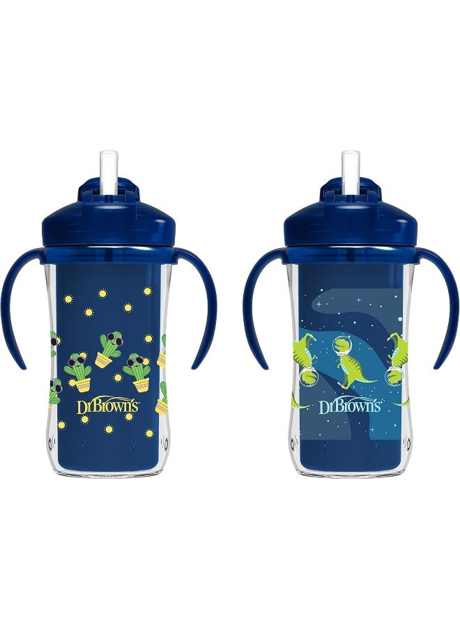 Dr. Brown's Milestones Insulated Sippy Cup with Straw and Handles - Blue - 10oz - 2-Pack - 12m+