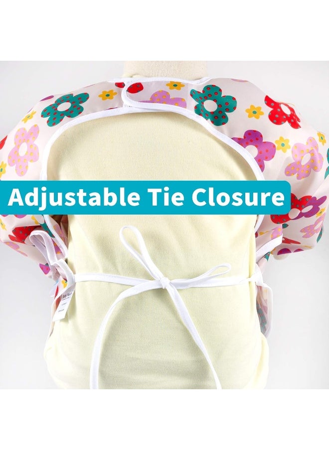 Baby Noah 3 Pcs Long Sleeved Bib Set | Waterproof Bibs with Pocket Bundle | Toddler Bib with Sleeves and Crumb Catcher | Stain and Odor Resistance Play Smock Apron - Pack of 3 | 6-24 Months