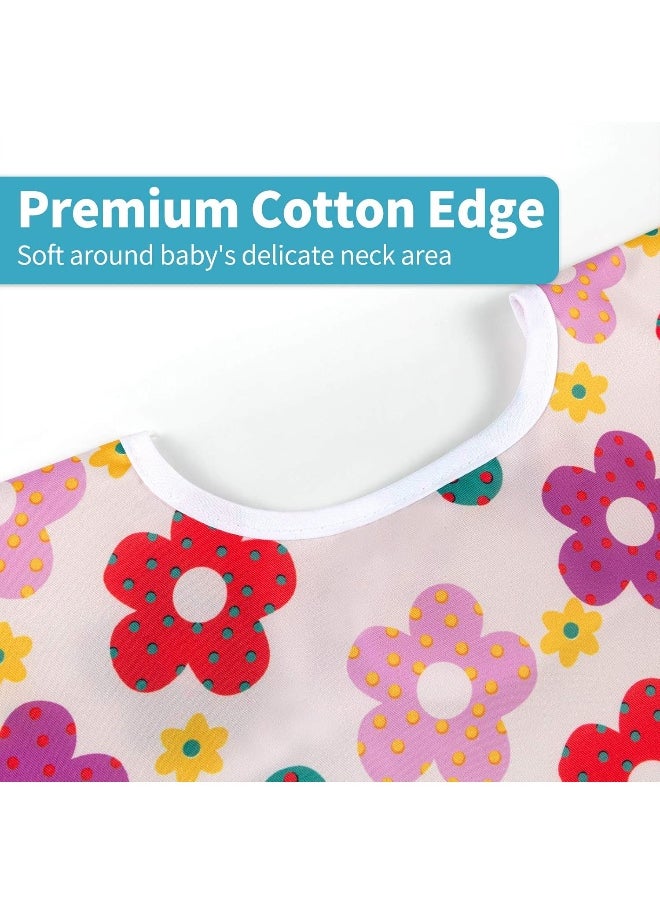 Baby Noah 3 Pcs Long Sleeved Bib Set | Waterproof Bibs with Pocket Bundle | Toddler Bib with Sleeves and Crumb Catcher | Stain and Odor Resistance Play Smock Apron - Pack of 3 | 6-24 Months