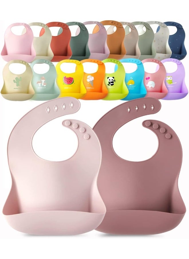 2-Pack Waterproof Silicone Baby Bib Light Weight Comfortable Easy Wipe Clean