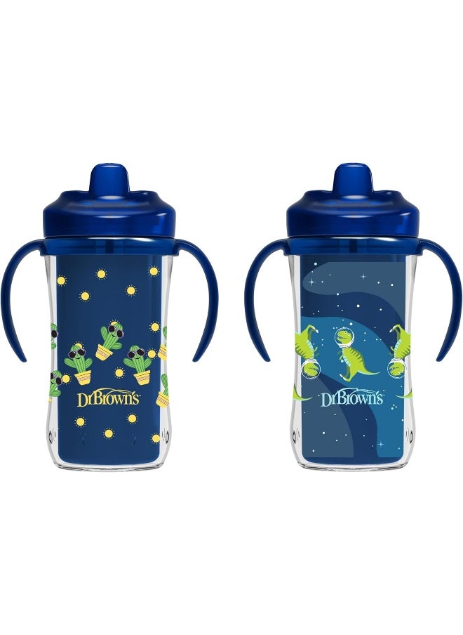 Dr. Brown's Milestones Hard Spout Insulated Sippy Cup with Handles, Blue, 10 oz, 2 Pack, 12m+