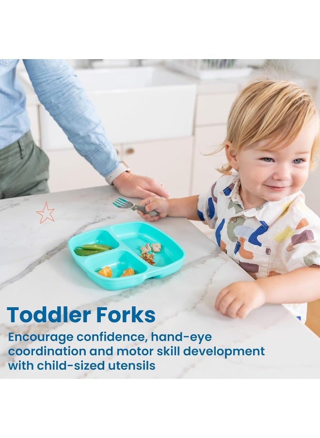ECR4Kids My First Meal Pal Stainless Steel Forks - Safety Utensils for Toddler and Children - 3-Pack, White/Light Grey