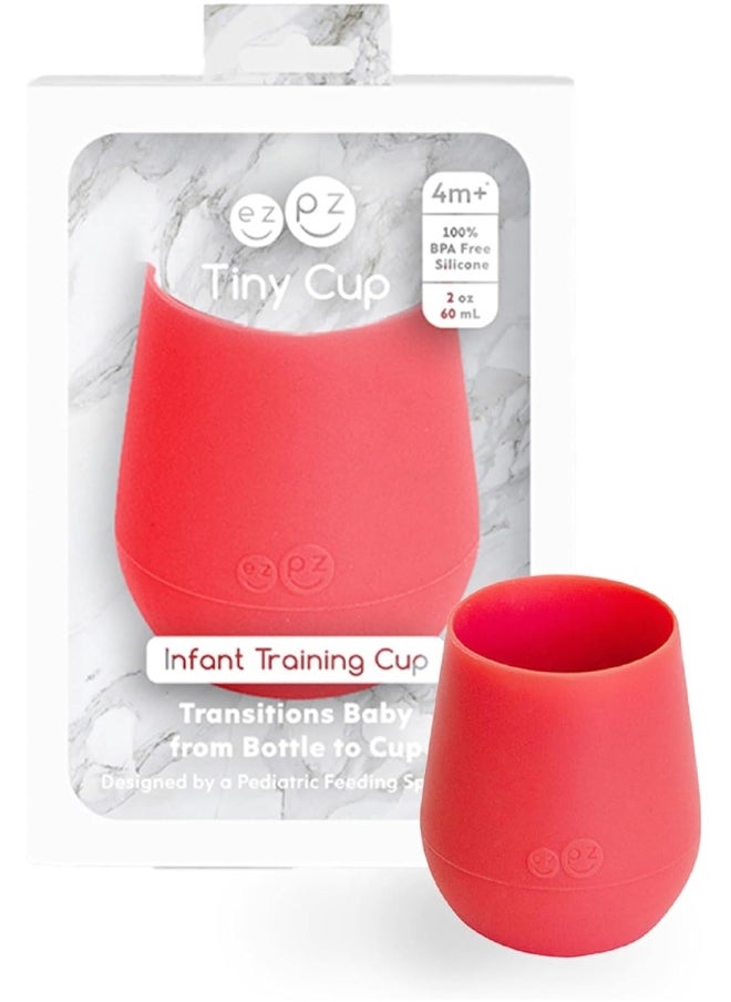 ezpz Tiny Cup (Coral) - 100% Silicone Training Cup for Infants - Designed by a Pediatric Feeding Specialist - 4 months+