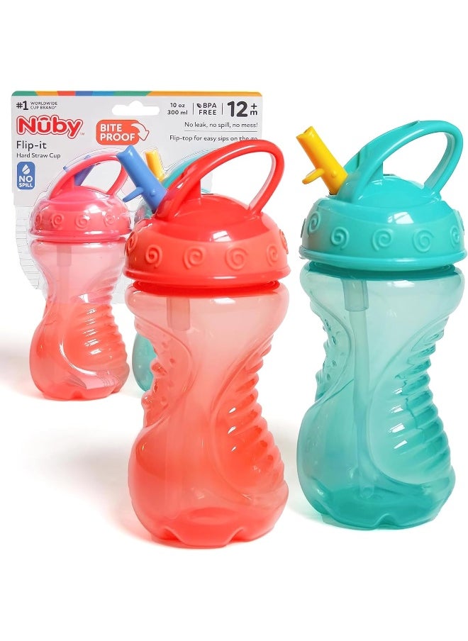 Nuby 2-Pack Flip-It Easy Grip Cups with Easy-Flo Straw, 10 Ounce, Colors May Vary