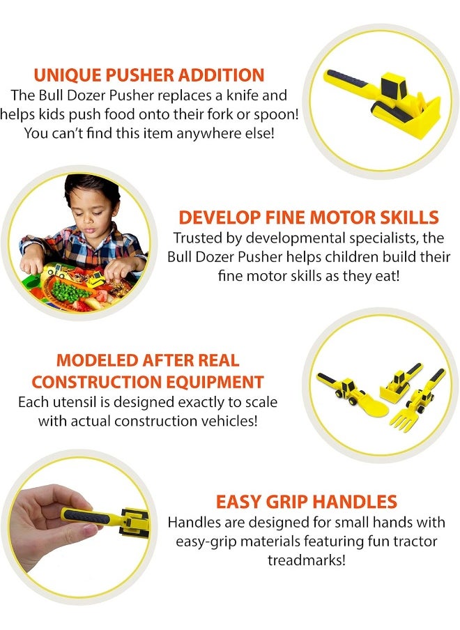 Constructive Eating Set of 3 Construction Utensils for Toddlers, Infants, babies and kids - Flatware Toys are Made with FDA Approved Materials for Safe and Fun Eating