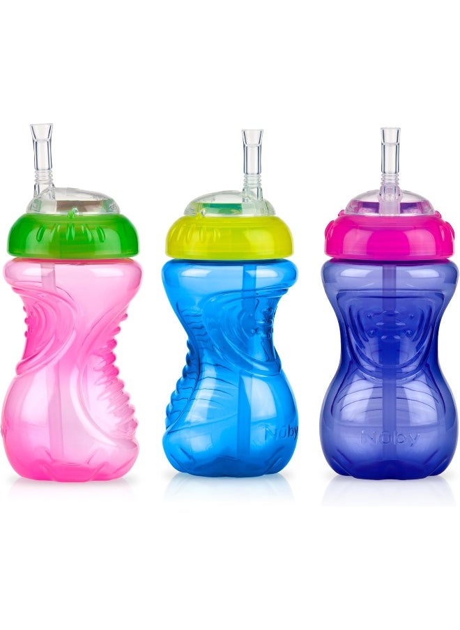Nuby 3 Piece Girl No-Spill Cup with Flex Straw, 10 Ounce