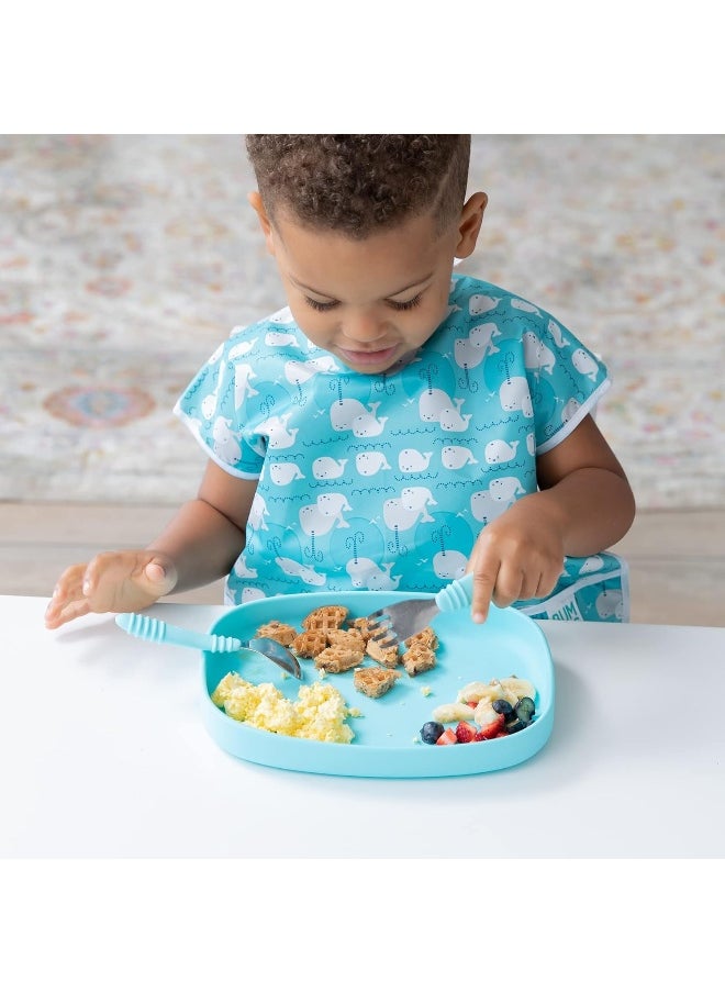 Bumkins Bibs, Baby and Toddler, Big Kids Girl and Boy, Large for Children 1-3 Years, Short Sleeve, Mess Saving, Smock for Eating and Playtime, Lightweight Waterproof Soft Fabric, Whales Away
