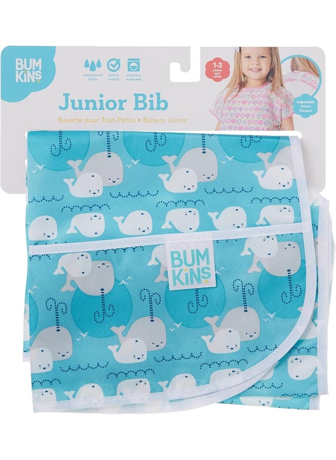 Bumkins Bibs, Baby and Toddler, Big Kids Girl and Boy, Large for Children 1-3 Years, Short Sleeve, Mess Saving, Smock for Eating and Playtime, Lightweight Waterproof Soft Fabric, Whales Away