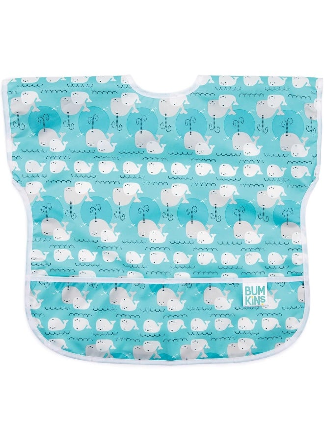 Bumkins Bibs, Baby and Toddler, Big Kids Girl and Boy, Large for Children 1-3 Years, Short Sleeve, Mess Saving, Smock for Eating and Playtime, Lightweight Waterproof Soft Fabric, Whales Away