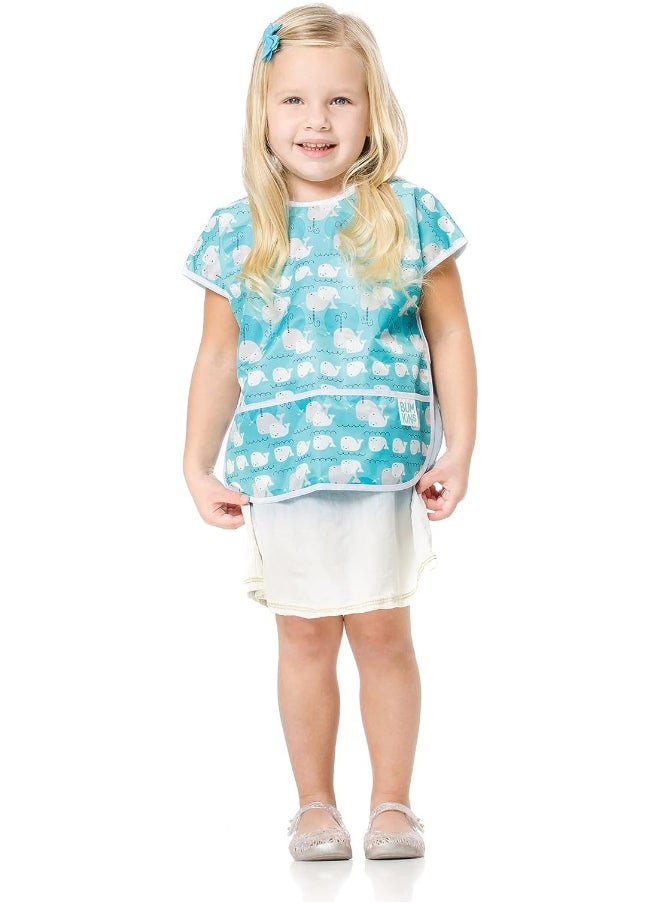 Bumkins Bibs, Baby and Toddler, Big Kids Girl and Boy, Large for Children 1-3 Years, Short Sleeve, Mess Saving, Smock for Eating and Playtime, Lightweight Waterproof Soft Fabric, Whales Away