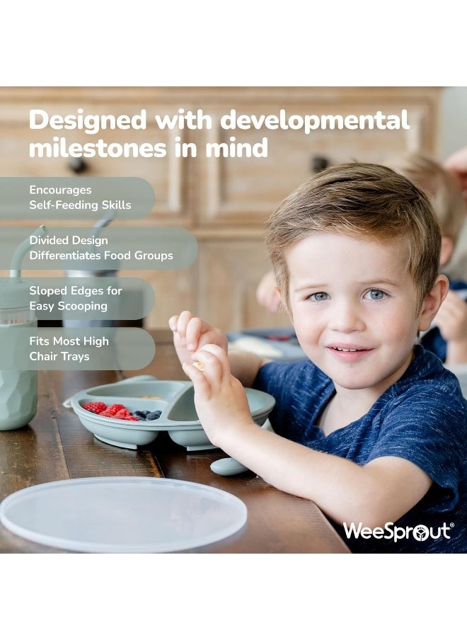 100% Silicone Plates for Toddlers 3 Pc Set Divided Baby Plates