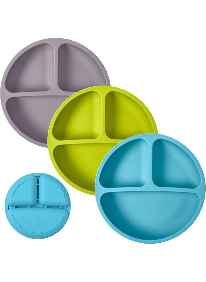 100% Silicone Plates for Toddlers 3 Pc Set Divided Baby Plates
