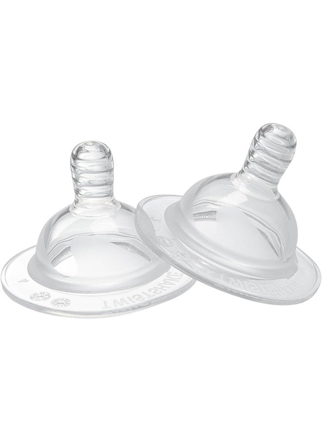 Twistshake Baby Anti-Colic Teats with Breast like Structure - Set of 2 | S Size - 0 Months+ | Soft Silicone - BPA-Free | Transparent