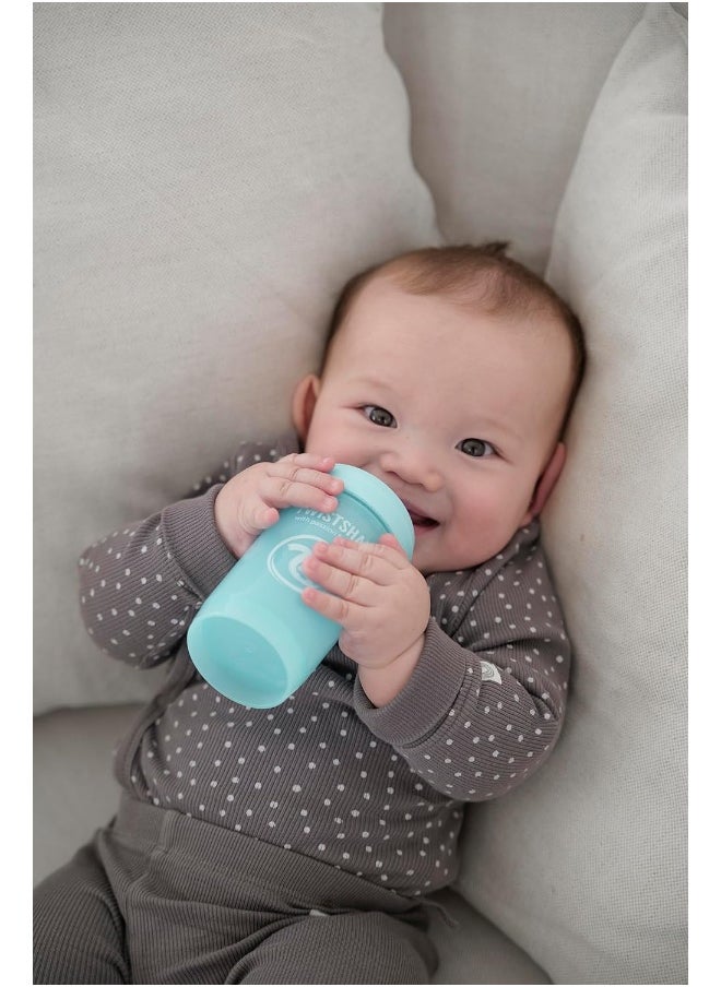 Twistshake Anti-Colic Baby Bottle with Milk Powder Container and Mixer - 180ml | Slow Flow Silicone Breast-Like Nipple | BPA- Free | Suitable for Newborns (0+) | Blue