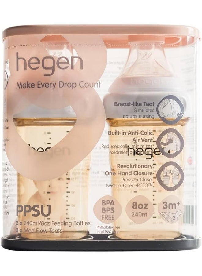 Hegen PCTO™ 240ml/8oz Feeding Bottle PPSU, Pack of 2 with 2 x Medium Flow Teat, 3 to 6 Months
