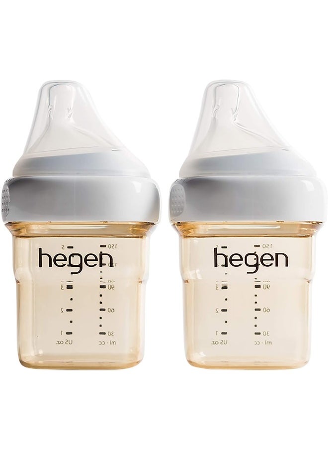 Hegen PCTO™ 150ml/5oz Feeding Bottle PPSU, Pack of 2 with 2 x Slow Flow Teat, 1 to 3 Months